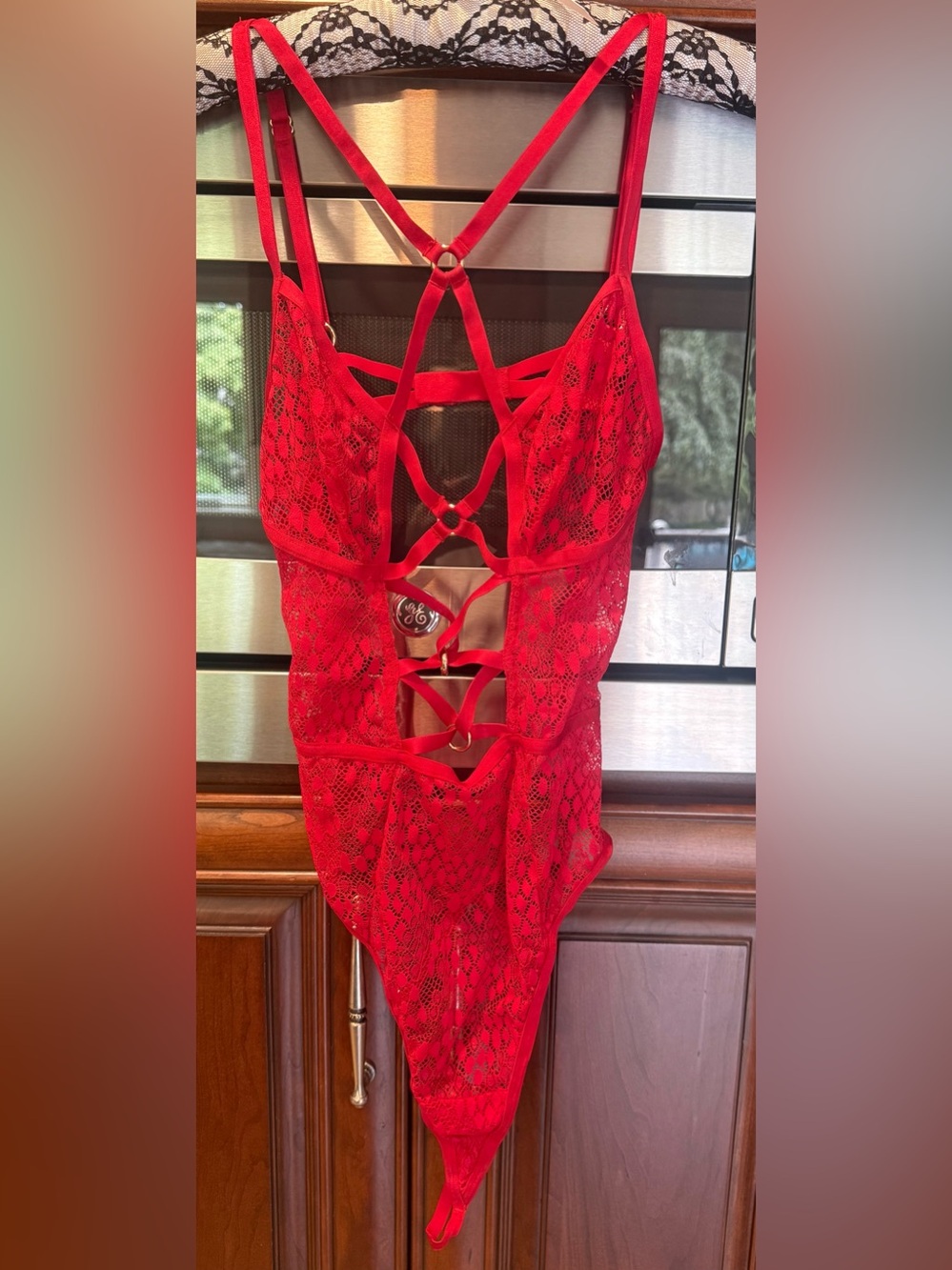 Victoria's Secret Red Lace Strappy One-Piece Bodysuit Lingerie
